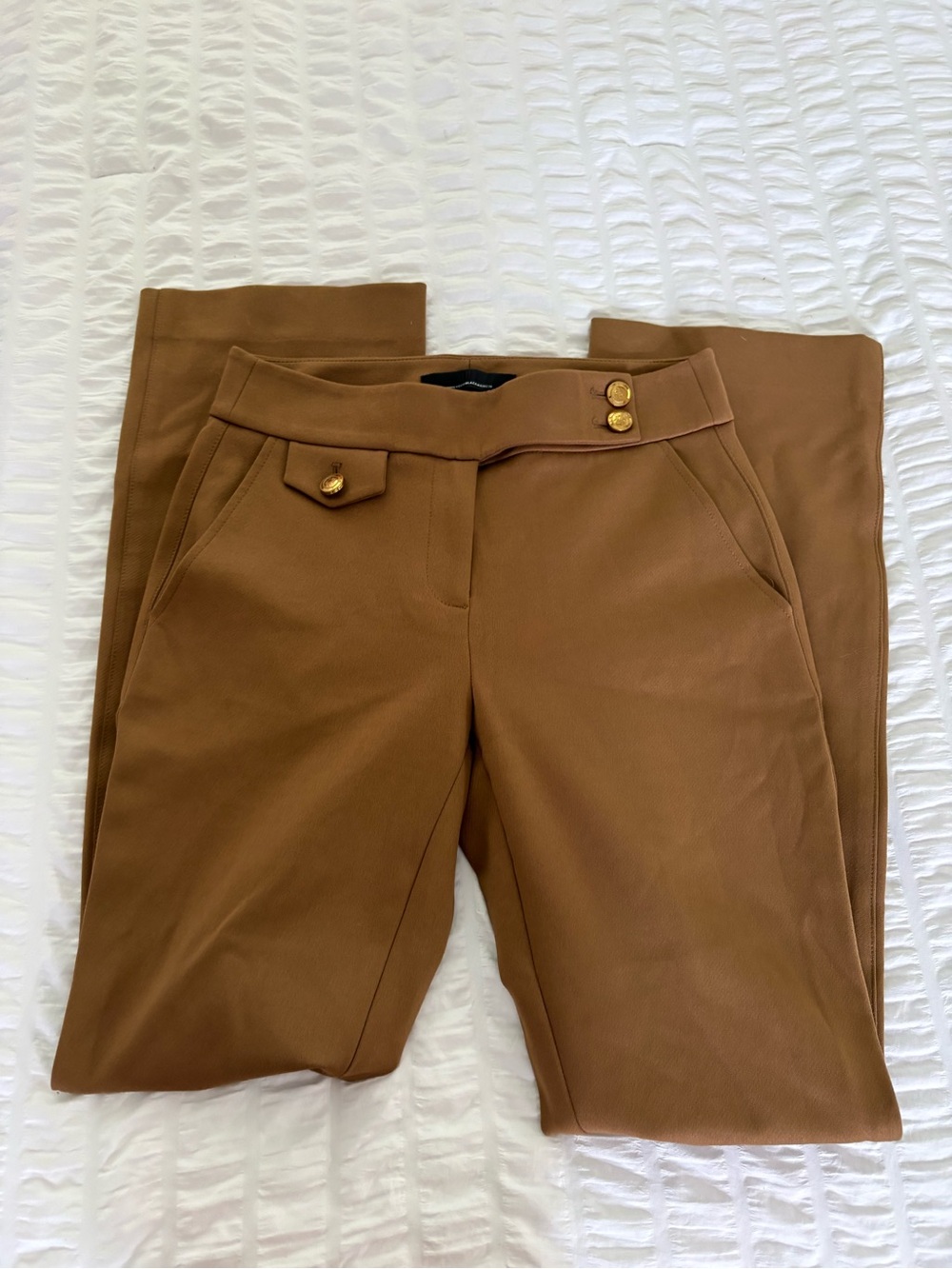White House Black Market Tailored High-Rise Trousers in Camel Brown